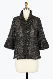 DAMEE SEQUINED NET PEPLUM JACKET - 2485-BLK