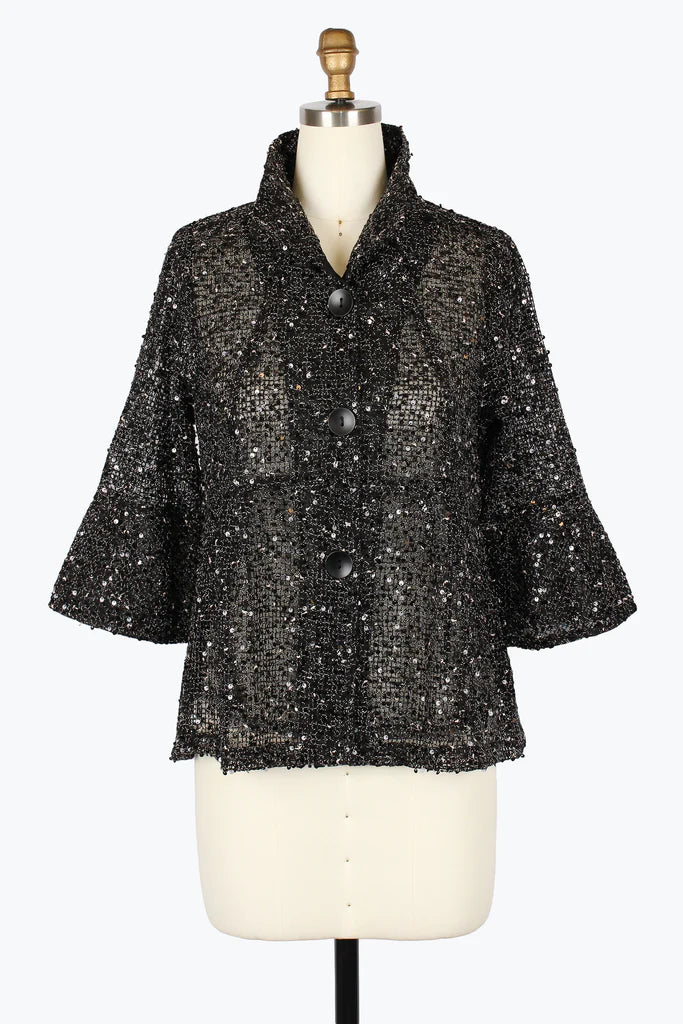 DAMEE SEQUINED NET PEPLUM JACKET - 2485-BLK