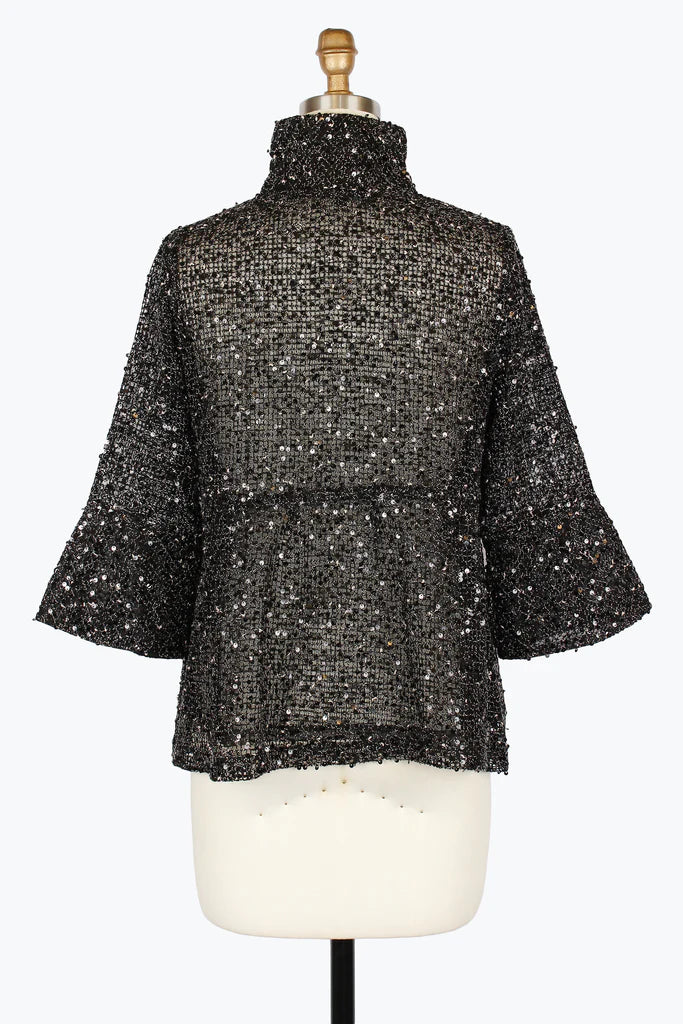 DAMEE SEQUINED NET PEPLUM JACKET - 2485-BLK
