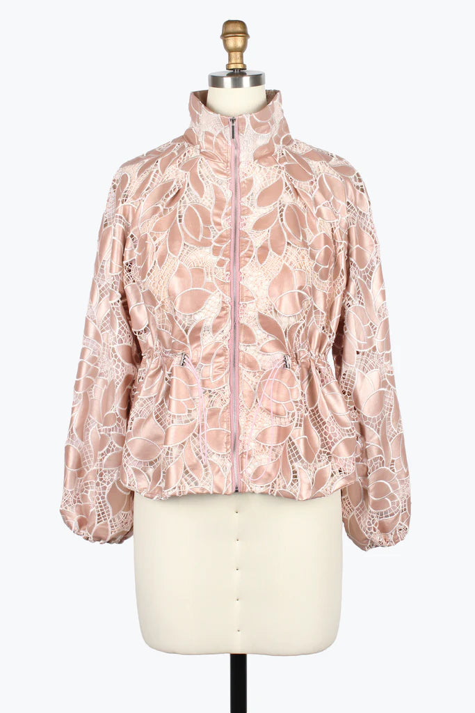DAMEE FLORAL PLEATHER LACE DRAWSTRING JACKET - 2487-PNK
