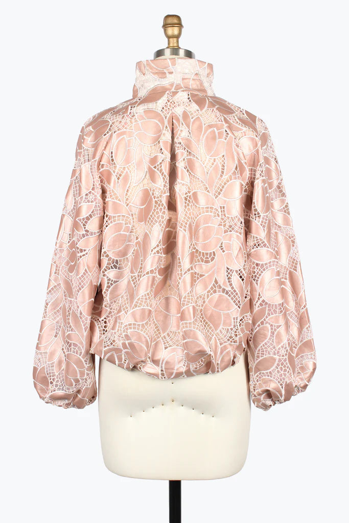 DAMEE FLORAL PLEATHER LACE DRAWSTRING JACKET - 2487-PNK
