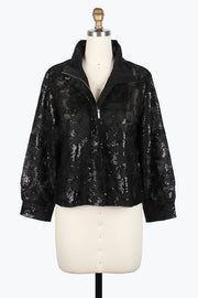 DAMEE ABSTRACT SEQUIN EMBROIDERY BIKER JACKET - 2488-BLK