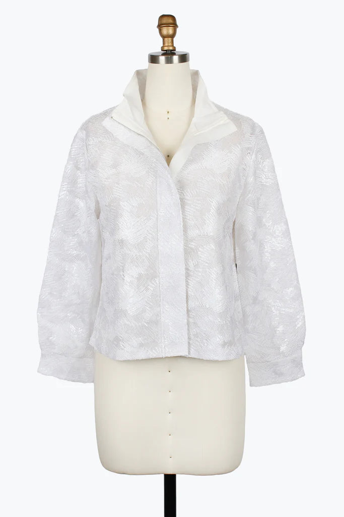 DAMEE ABSTRACT SEQUIN EMBROIDERY BIKER JACKET - 2488-WHT