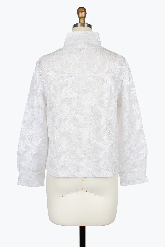 DAMEE ABSTRACT SEQUIN EMBROIDERY BIKER JACKET - 2488-WHT