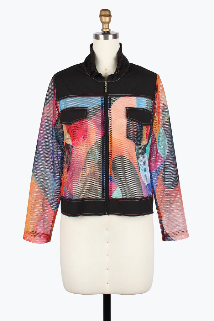 DAMEE OIL PAINTING FULL ZIP NET JACKET - 2489-BLK
