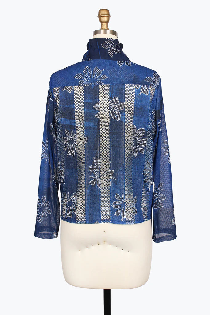 DAMEE FLORAL FULL ZIP NET-MESH JACKET - 2491-BLU