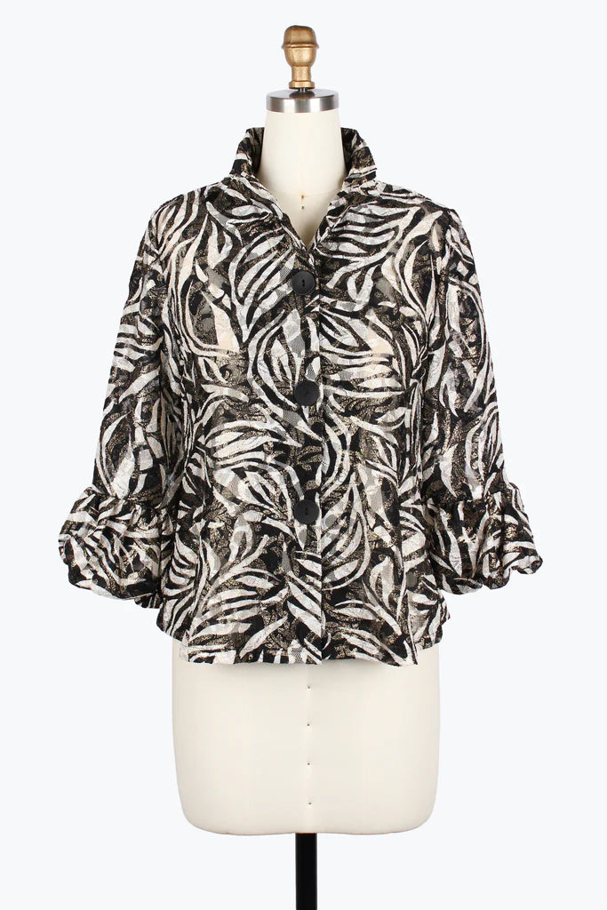 DAMEE GOLDEN ZEBRA LACE PUFFED CUFF JACKET - 2493-BLK