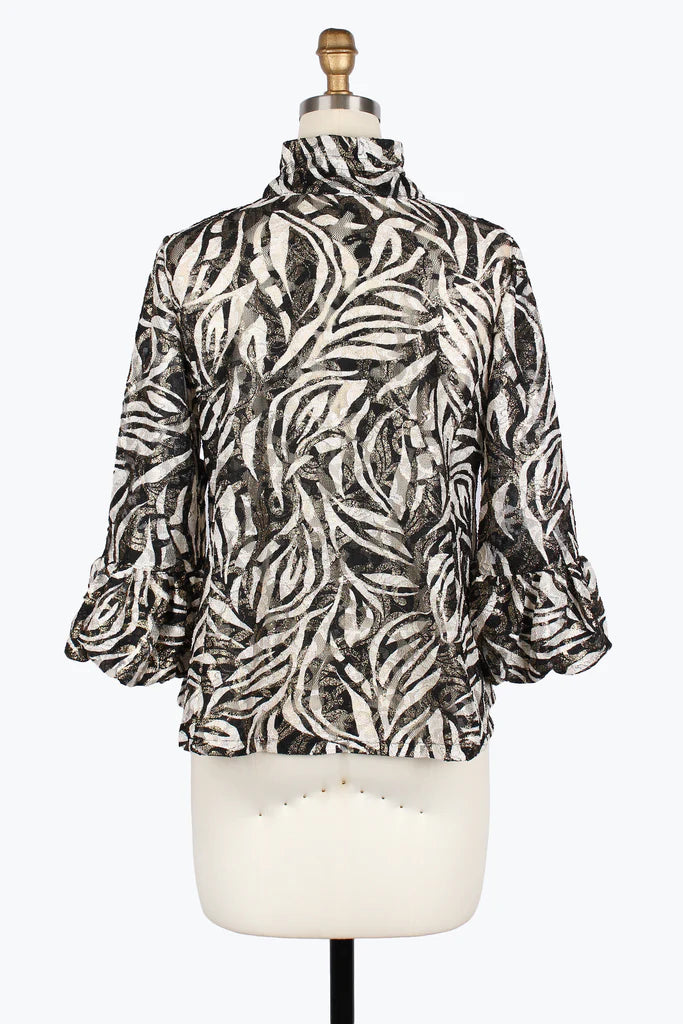 DAMEE GOLDEN ZEBRA LACE PUFFED CUFF JACKET - 2493-BLK