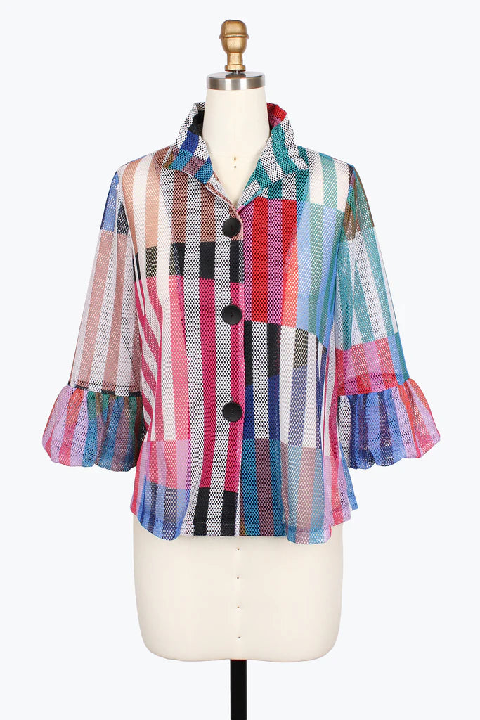 DAMEE STRIPED COLORBLOCK PUFFED CUFF JACKET - 2495-MLT