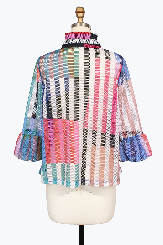 DAMEE STRIPED COLORBLOCK PUFFED CUFF JACKET - 2495-MLT