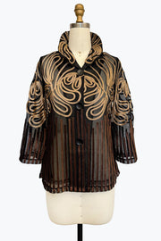 DAMEE GOLD AND BLACK MESH SOUTACHE BUTTON DOWN COLLARED JACKET - 2499 - BROWN