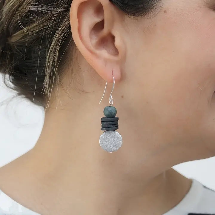 SYLCA Silver and Black Dusk Earrings - SD25E27 - SILVER