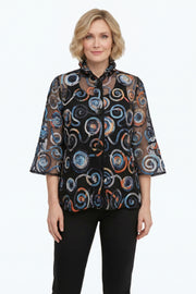 DAMEE GEOMETRIC MESH SOUTACHE BUTTON DOWN COLLARED JACKET - 2500 - MULTI