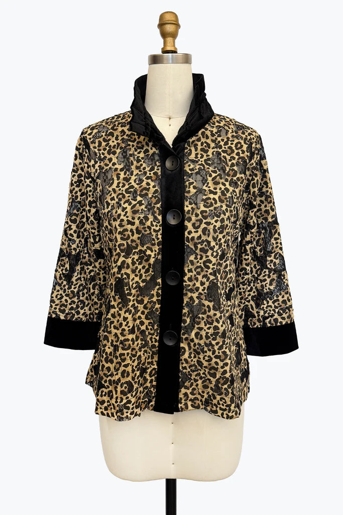 DAMEE ANIMAL PRINT LONG SLEEVES COLLAR BUTTON DOWN TOP - 2502 - TAN