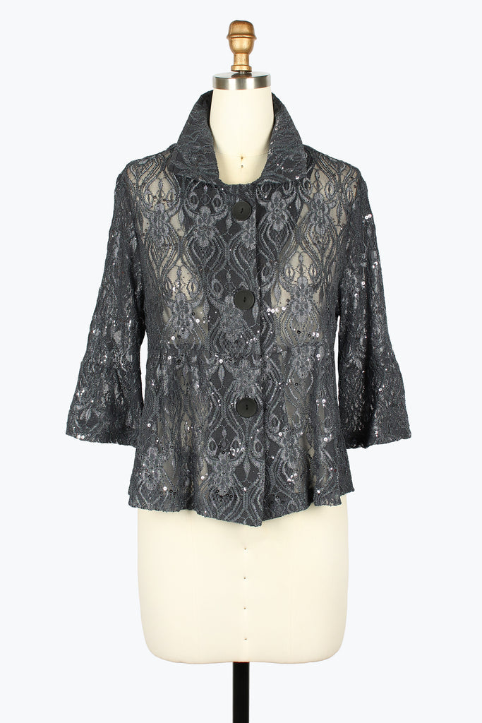 DAMEE GREY PATTERNED SPECIAL OCCASION BUTTON DOWN COLLARED JACKET - 2505 - GREY