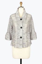 DAMEE SILVER GEOMETRIC SPECIAL OCCASION BUTTON DOWN COLLARED JACKET - 2506 - METALLIC LIGHT GRAY