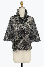 DAMEE BLACK AND WHITE ABSTRACT SPECIAL OCCASION BUTTON DOWN COLLARED JACKET - 2507 - BLACK