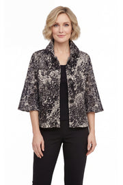 DAMEE BLACK AND WHITE ABSTRACT SPECIAL OCCASION BUTTON DOWN COLLARED JACKET - 2507 - BLACK