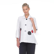 Moonlight Button Front Grid Pattern Circle Detail Top - 2508 - WHT