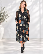 Vanite Couture Button Front Multicolor Circle Print Shirt Dress - 2528
