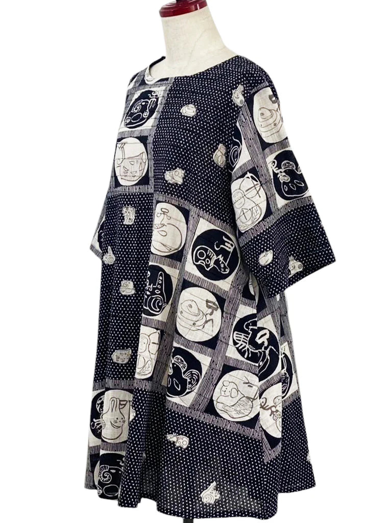 MONA LISA by Pure Fit - 253045-2-BK - Pintuck Tunic - Eto Print - Black (A)