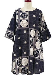 MONA LISA by Pure Fit - 253045-2-BK - Pintuck Tunic - Eto Print - Black (A)