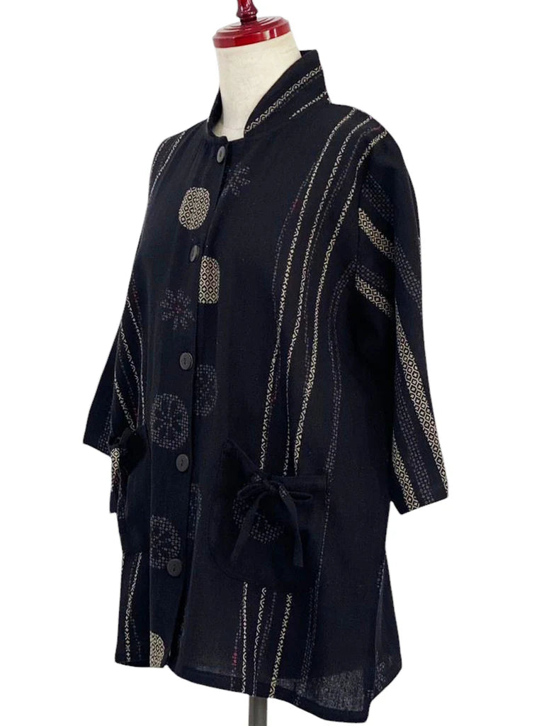 MONA LISA by Pure Fit - 253046-BK - Drawstring Pocket Jacket - Spring Stream Print - Black (A)