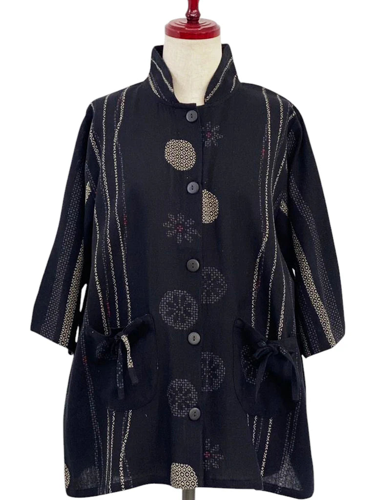 MONA LISA by Pure Fit - 253046-BK - Drawstring Pocket Jacket - Spring Stream Print - Black (A)