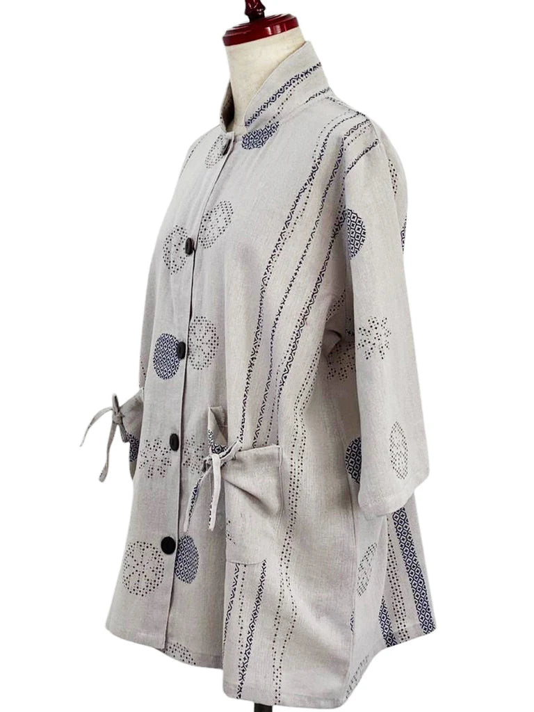 MONA LISA by Pure Fit - 253046-LG - Drawstring Pocket Jacket - Spring Stream Print - Light Grey (B))