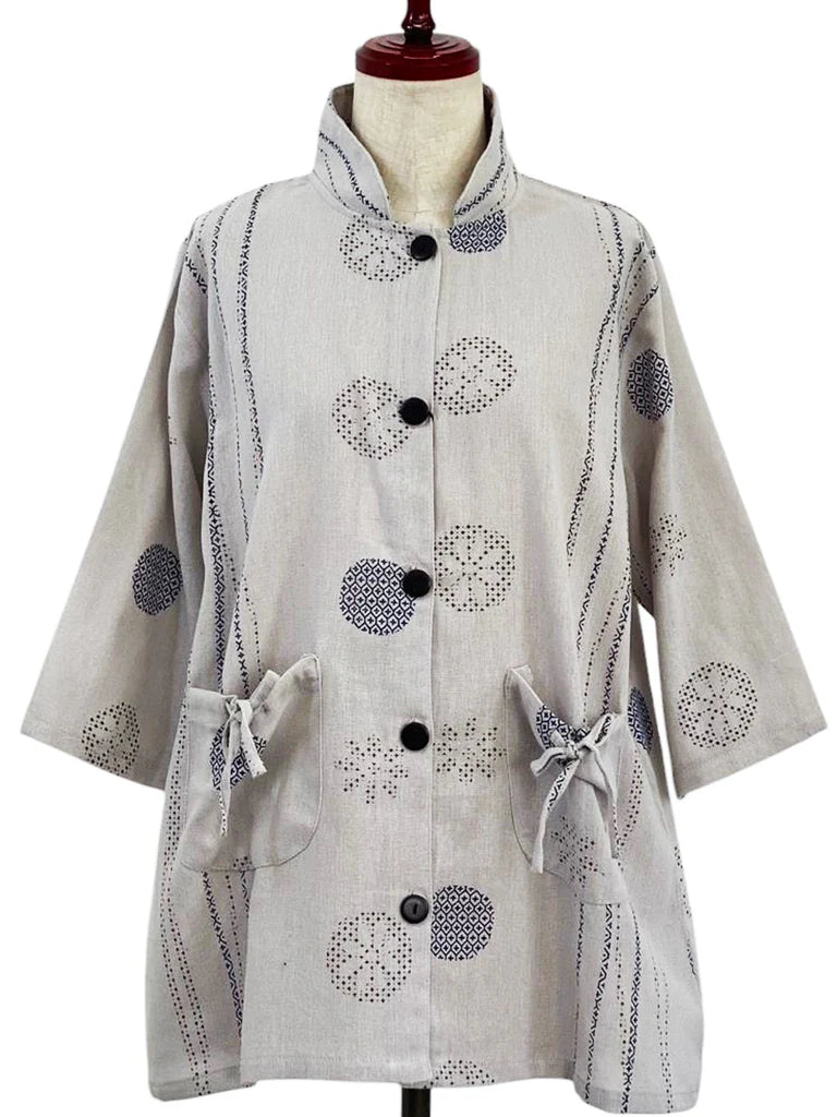 MONA LISA by Pure Fit - 253046-LG - Drawstring Pocket Jacket - Spring Stream Print - Light Grey (B))
