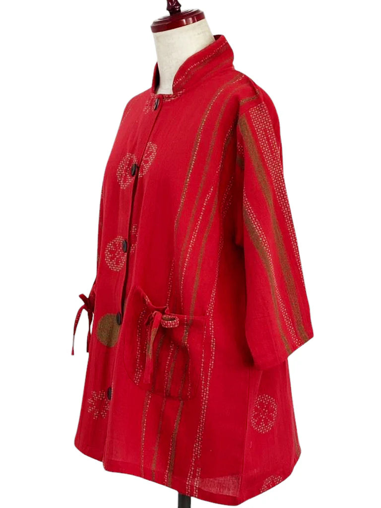 MONA LISA by Pure Fit - 253046-RE - Drawstring Pocket Jacket - Spring Stream Print - Red (E)