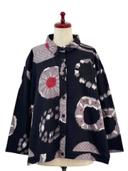 MONA LISA by Pure Fit - Button Accent Tuck Jacket - Multi Rings Print - 253141-BK - BLACK (A)
