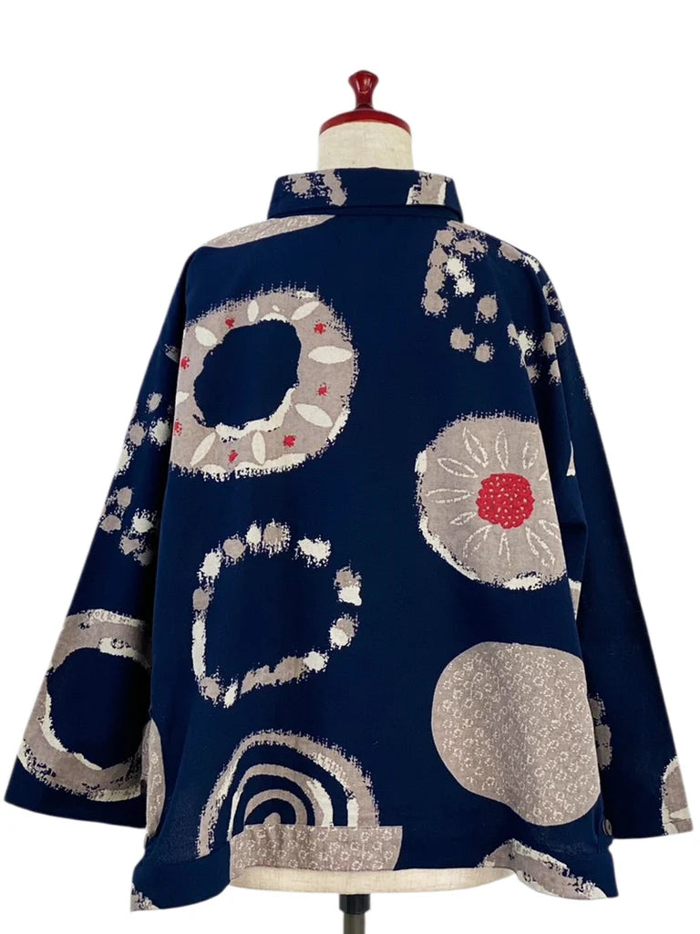 MONA LISA by Pure Fit - Button Accent Tuck Jacket - Multi Rings Print - 253141-DB - DARK BLUE (C)