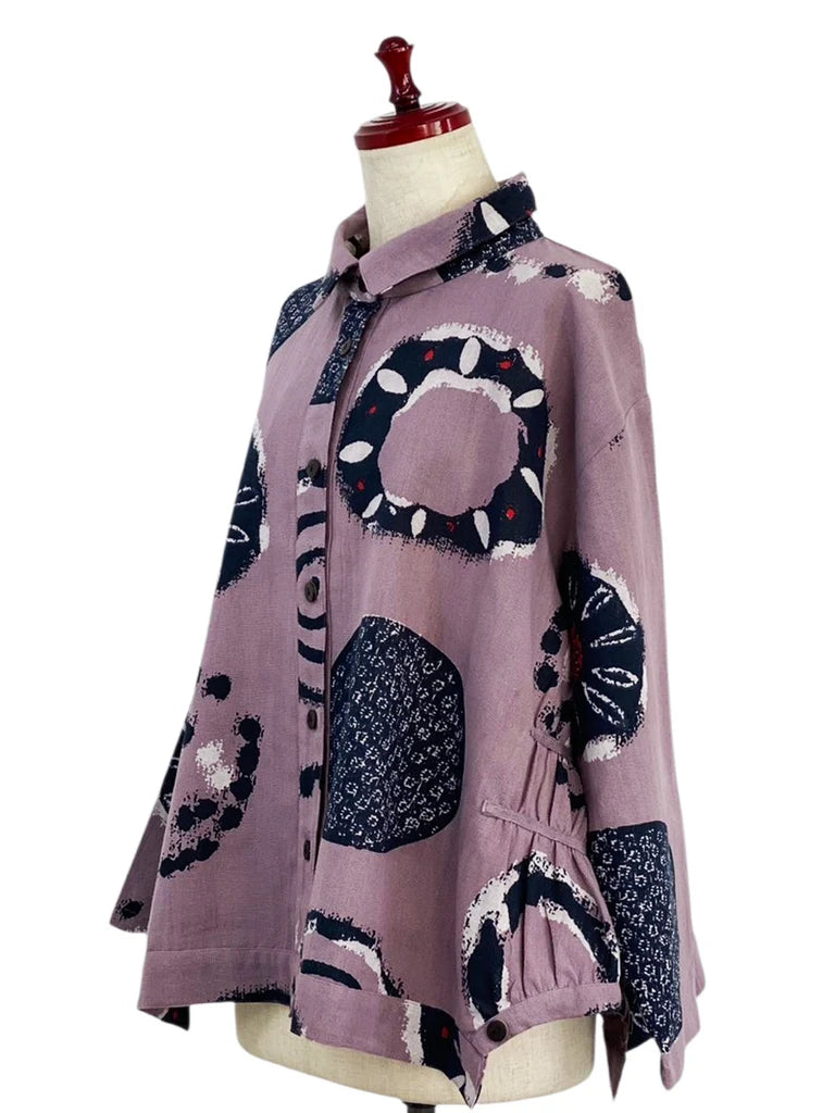 MONA LISA by Pure Fit - Button Accent Tuck Jacket - Multi Rings Print - 253141-PU - PURPLE (J)