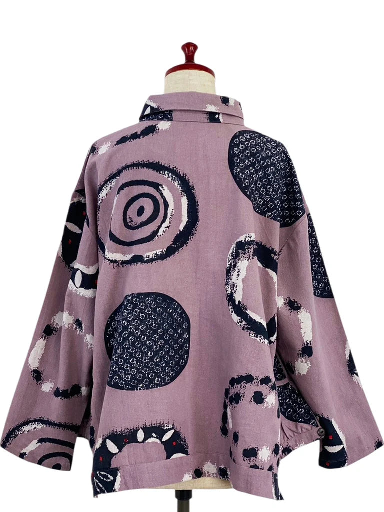 MONA LISA by Pure Fit - Button Accent Tuck Jacket - Multi Rings Print - 253141-PU - PURPLE (J)