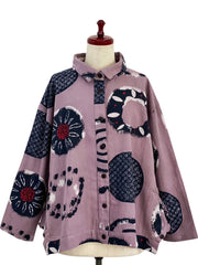 MONA LISA by Pure Fit - Button Accent Tuck Jacket - Multi Rings Print - 253141-PU - PURPLE (J)