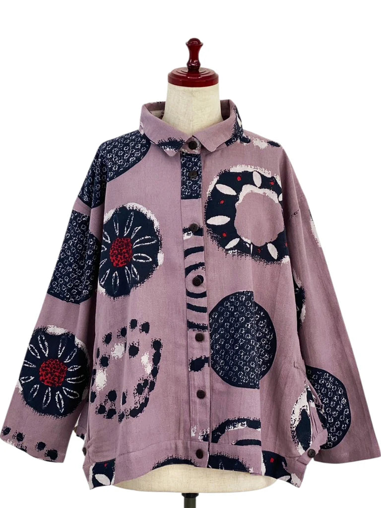 MONA LISA by Pure Fit - Button Accent Tuck Jacket - Multi Rings Print - 253141-PU - PURPLE (J)