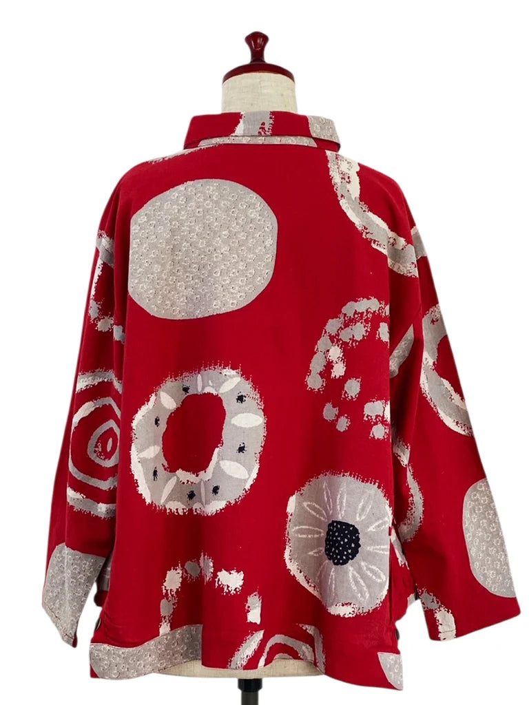 MONA LISA by Pure Fit - Button Accent Tuck Jacket - Multi Rings Print - 253141-RE- RED (E)