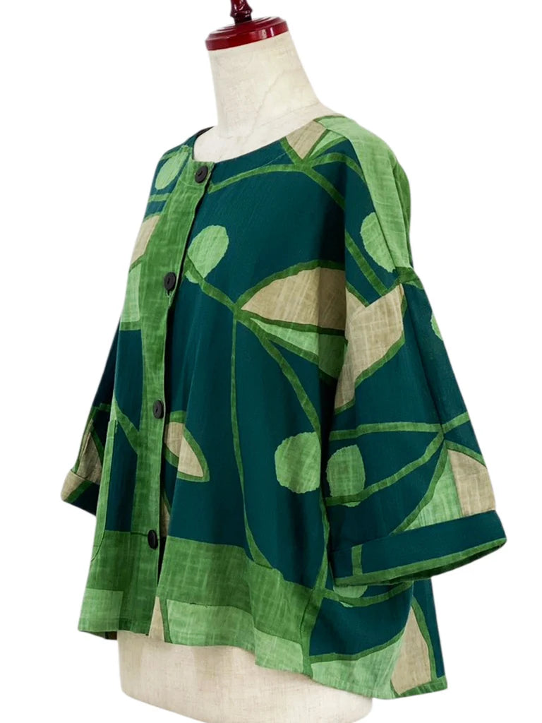 MONA LISA by Pure Fit - Tuck Crop Jacket - Geometric Plants Print - 253179-GE - GREEN (H)