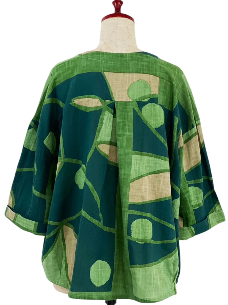MONA LISA by Pure Fit - Tuck Crop Jacket - Geometric Plants Print - 253179-GE - GREEN (H)