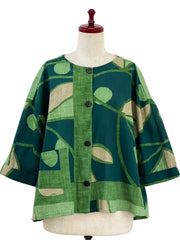 MONA LISA by Pure Fit - Tuck Crop Jacket - Geometric Plants Print - 253179-GE - GREEN (H)