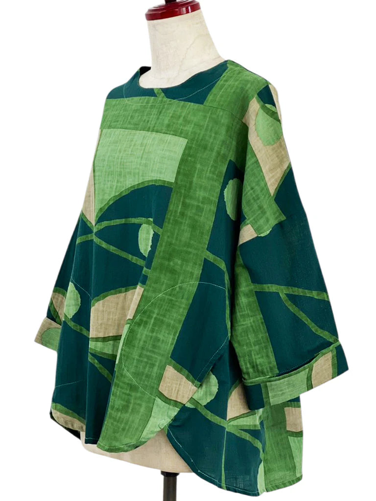 MONA LISA by Pure Fit - 253201-GE - Flare Pullover - Geometric Plants Print - Green (H)