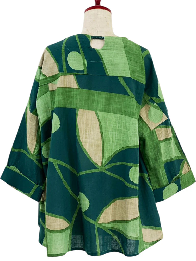 MONA LISA by Pure Fit - 253201-GE - Flare Pullover - Geometric Plants Print - Green (H)