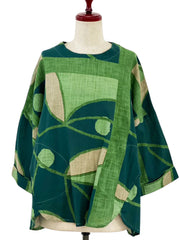 MONA LISA by Pure Fit - 253201-GE - Flare Pullover - Geometric Plants Print - Green (H)