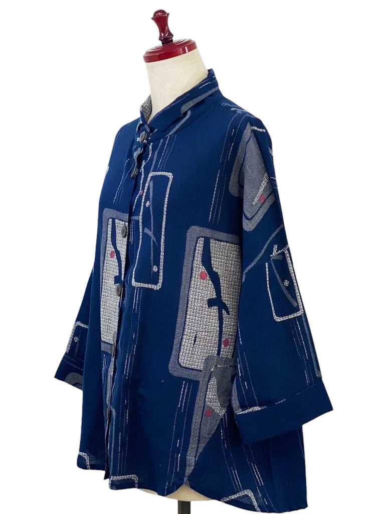 MONA LISA by Pure Fit - 253202-DB - A-Line Jacket - Ume Branch Print - Dark Blue (D)