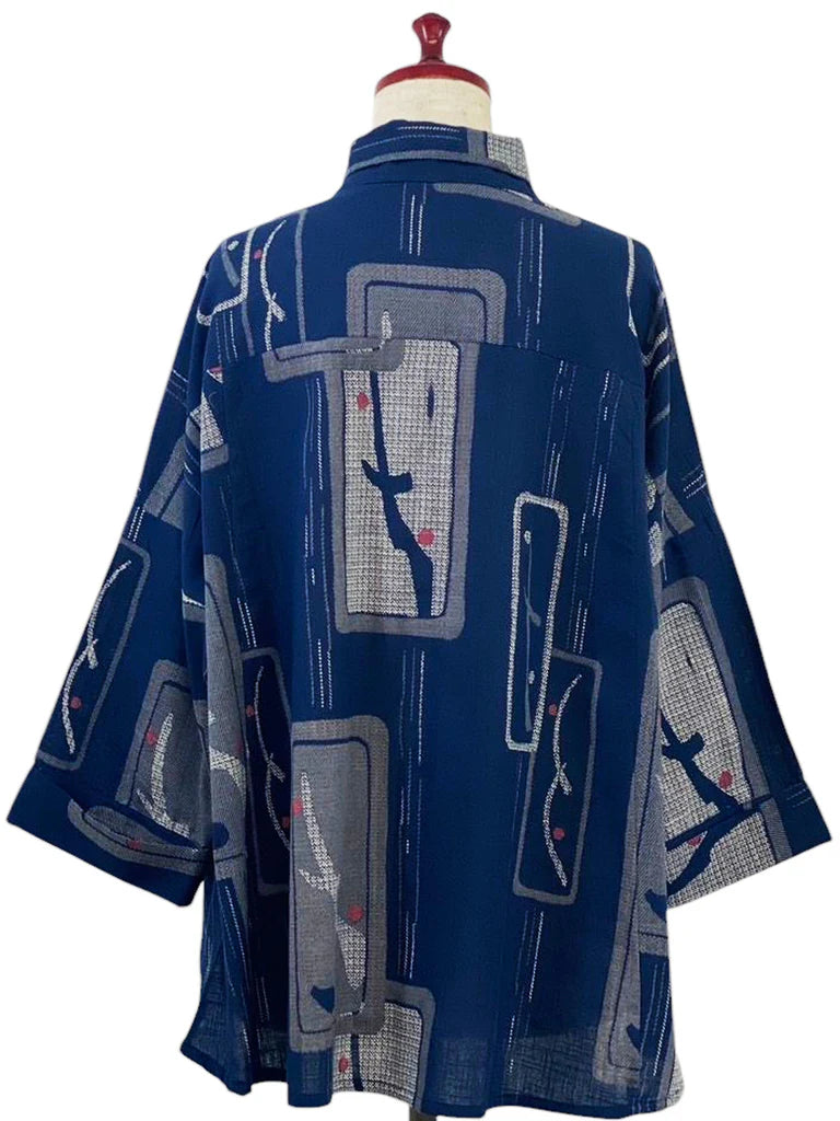 MONA LISA by Pure Fit - 253202-DB - A-Line Jacket - Ume Branch Print - Dark Blue (D)