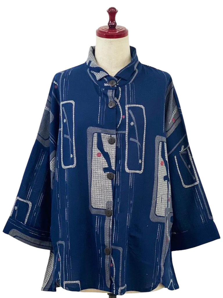 MONA LISA by Pure Fit - 253202-DB - A-Line Jacket - Ume Branch Print - Dark Blue (D)