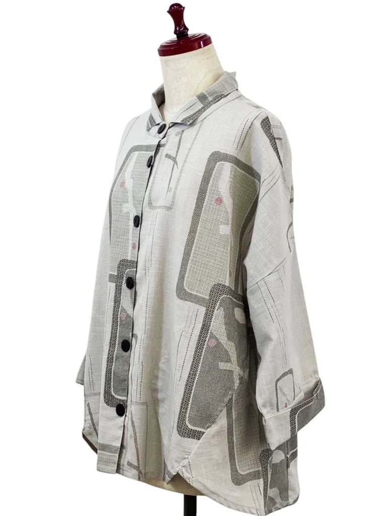 MONA LISA by Pure Fit - 253202-LG - A-Line Jacket - Ume Branch Print - Light Grey (B)