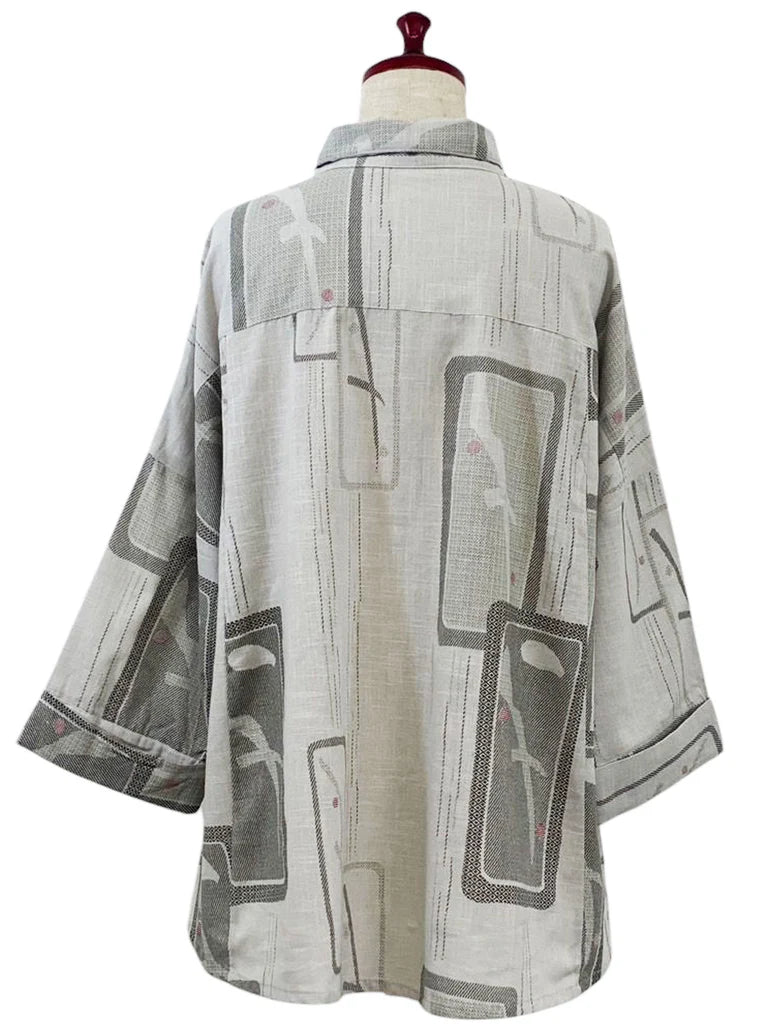MONA LISA by Pure Fit - 253202-LG - A-Line Jacket - Ume Branch Print - Light Grey (B)