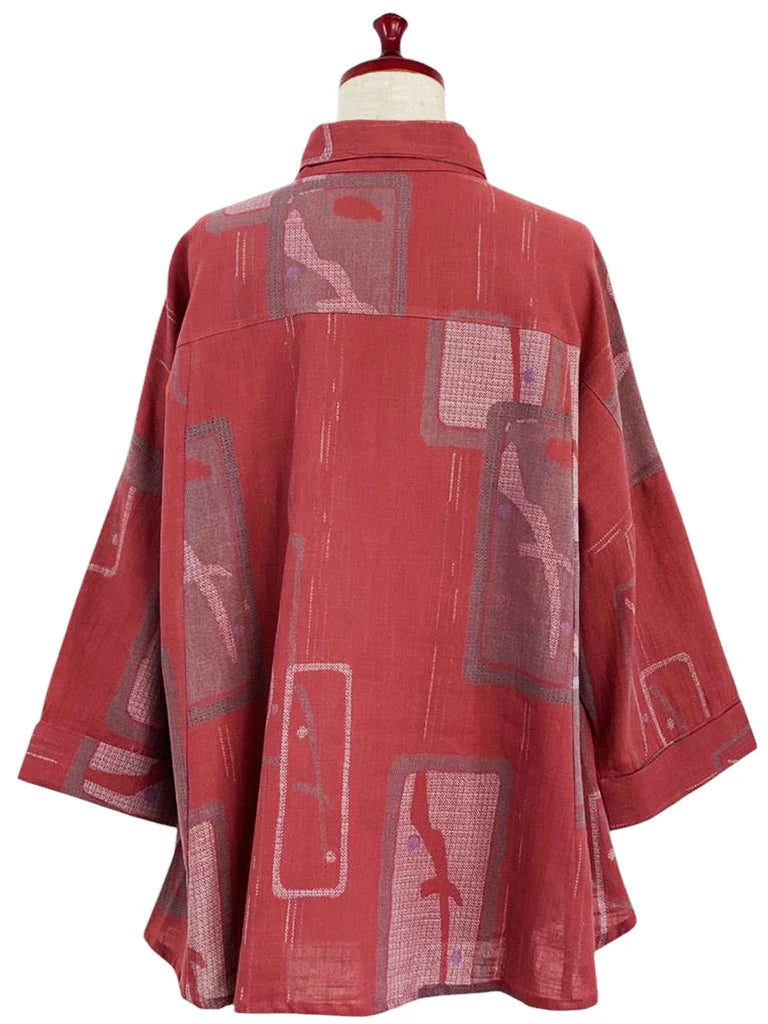 MONA LISA by Pure Fit - 253202-RE - A-Line Jacket - Ume Branch Print - Red (E)